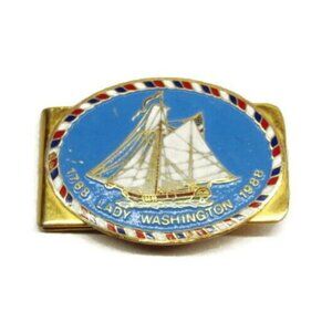 Lady Washington Ship Money Clip Red White Blue GoldT Vtg Cash Holder Credit Card